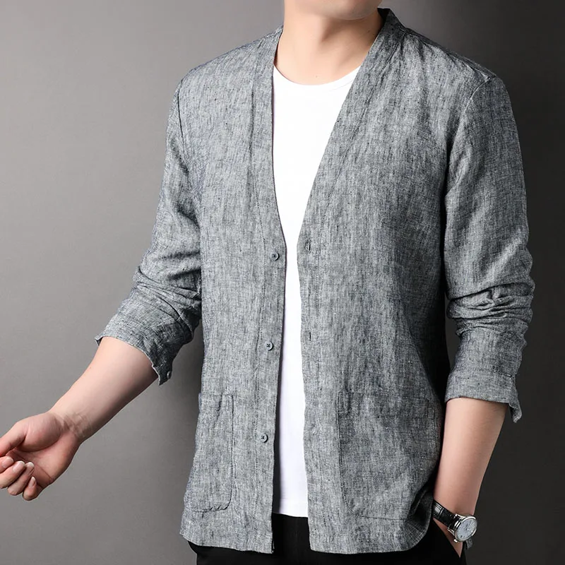 Spring Summer 2024 new high-quality men's fashion handsome casual business V-neck shirt fabric composition 100%