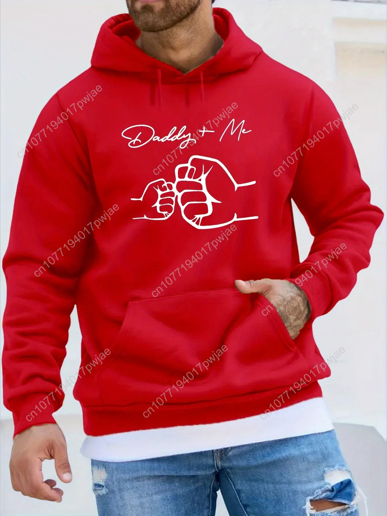 Sudadera con capucha con bolsillo de canguro con estampado de puños, sudadera informal de manga larga, ropa de hombre, para Otoño Invierno