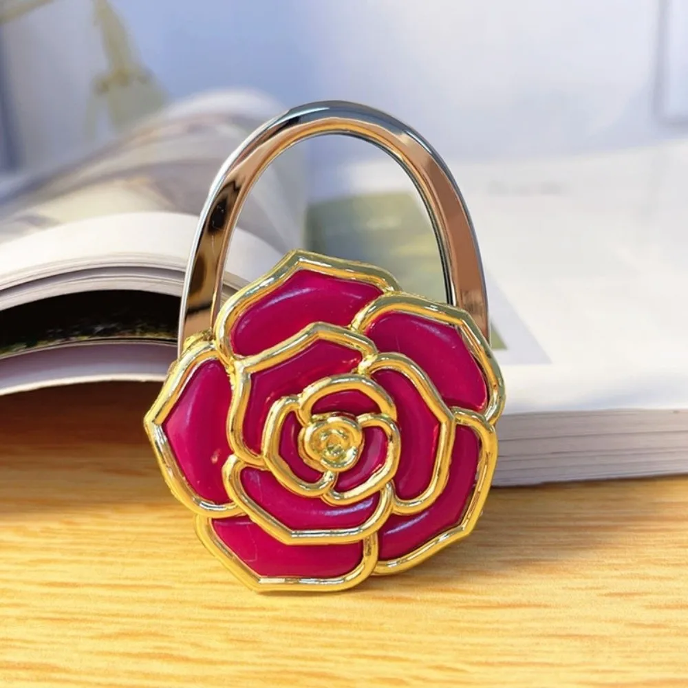 Pretty Foldable Rose Handbag Hook Golden-edged Creative Purse Hook for Women Durable Portable Desk Hanging Rack for Table