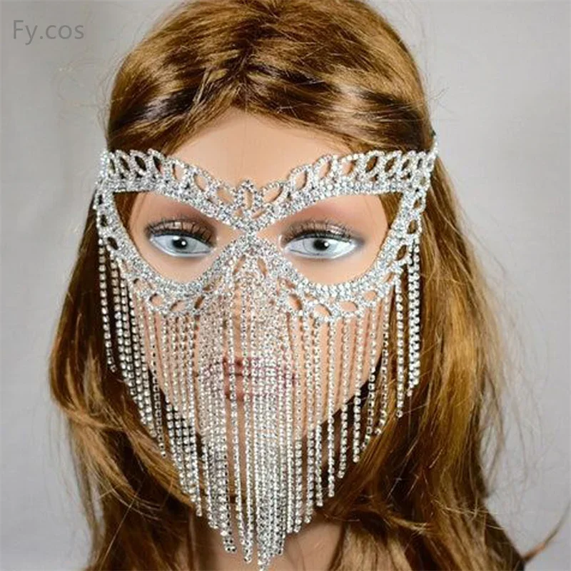 Chain With Rhinestones Nightclub Costume Eye Patches Jewelry Sexy Belly Dance Cosplay Decor Women Halloween Mask Disguise Gi MN3