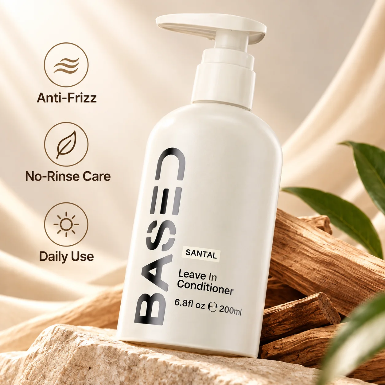 No-Rinse Hair Conditioner, 200ml Sandalwood Leave-In Formula with Moisture Care to Manage Frizz for Smooth and Manageable Hair
