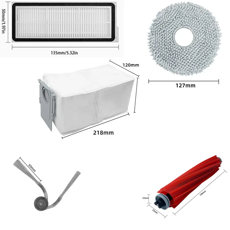 Zubehör für Roborock QR 798/ QR 598/ QV 35A/ QV 35S/ Qrevo L/ Qrevo S Pro Hauptbürste, Seitenbürste, Filter, Wischtücher, Staubbeutel – Detail 1