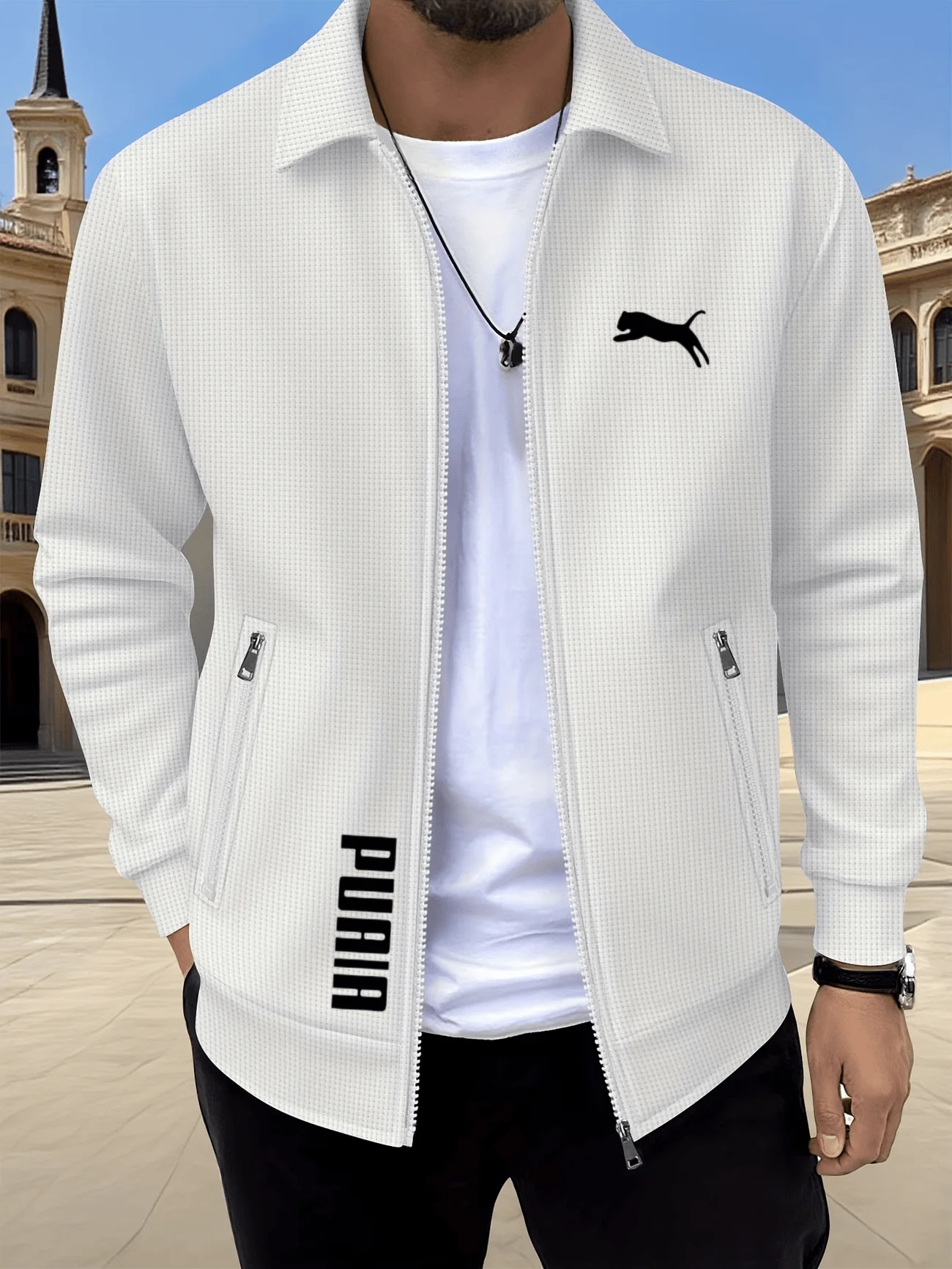 Fashionable men's waffle lapel jacket, new spring and autumn casual zip-up coat with high-end texture, versatile casual cardigan