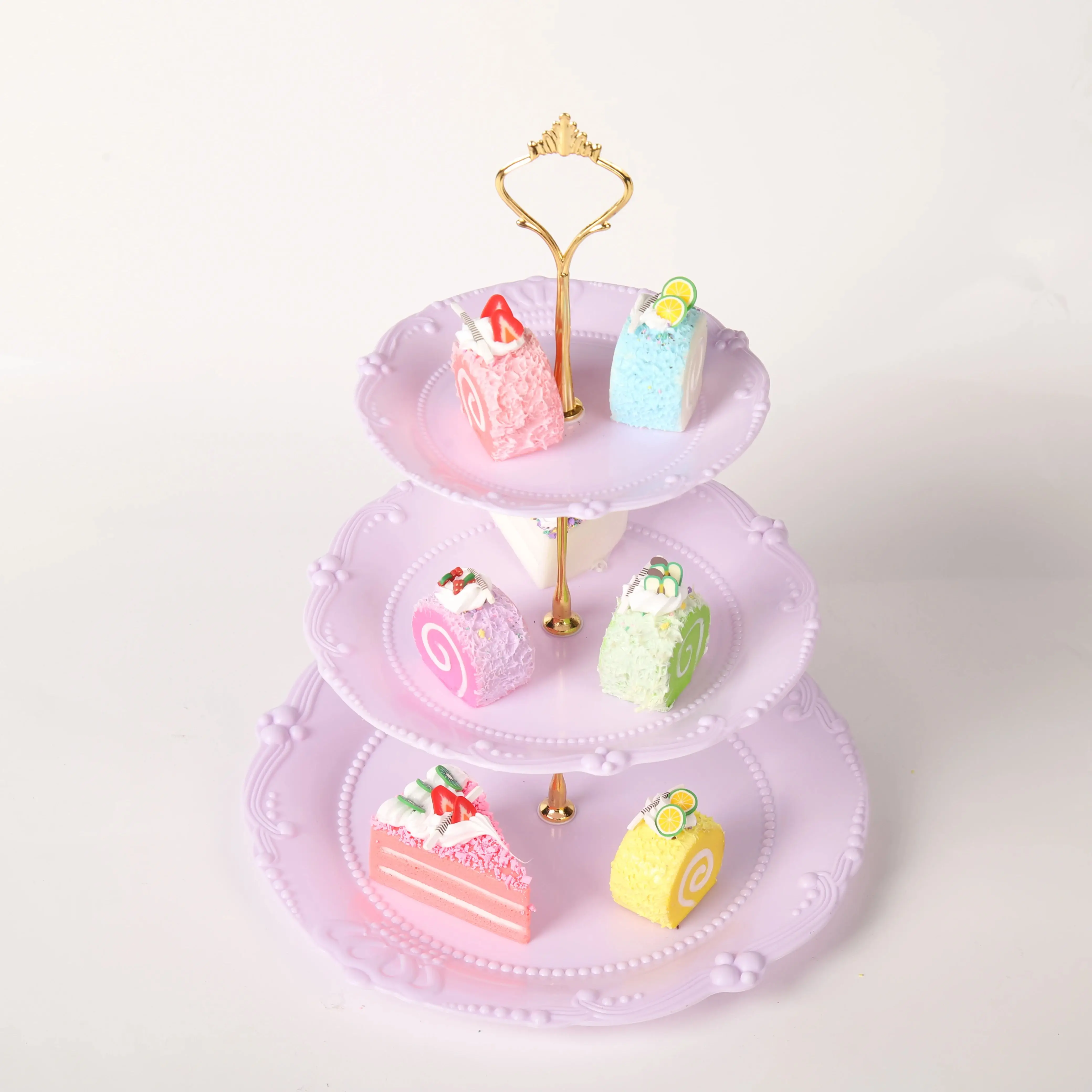 Three-layer European fruit tray plastic cake stand afternoon tea heart tray Wedding party dry fruit tray dessert stand