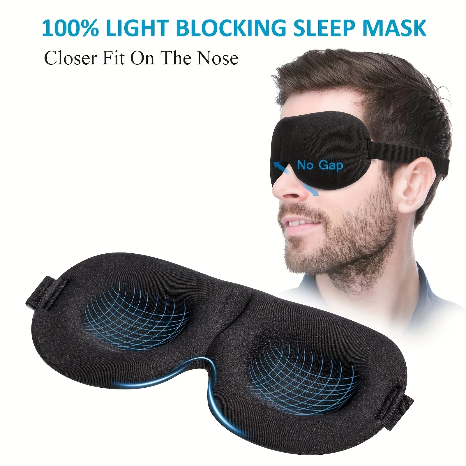 1pc Sleep Mask for Back & Side Sleeper,100% Blackout 3D Eye Mask for Sleeping, Night Blindfold for Men Women