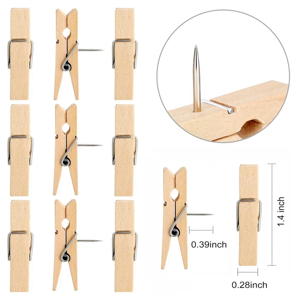 10 pezzi Push Pin con clip in legno, puntine Decorative puntine puntine per pannelli in sughero opere d'arte note foto, progetto artigianale