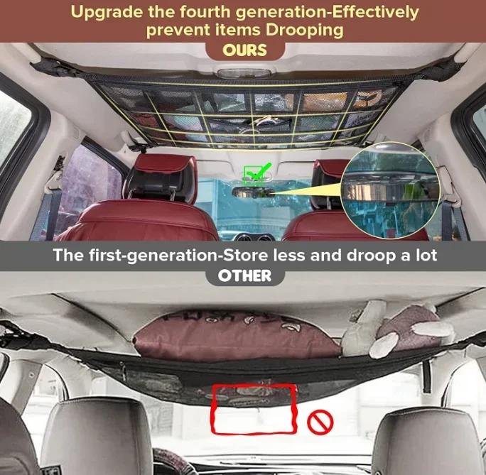 Adjustable Sundries Interior Cargo Storage Upgrade Car Ceiling Cargo Net Pocket Double-Layer Mesh Car Roof Storage Organizer