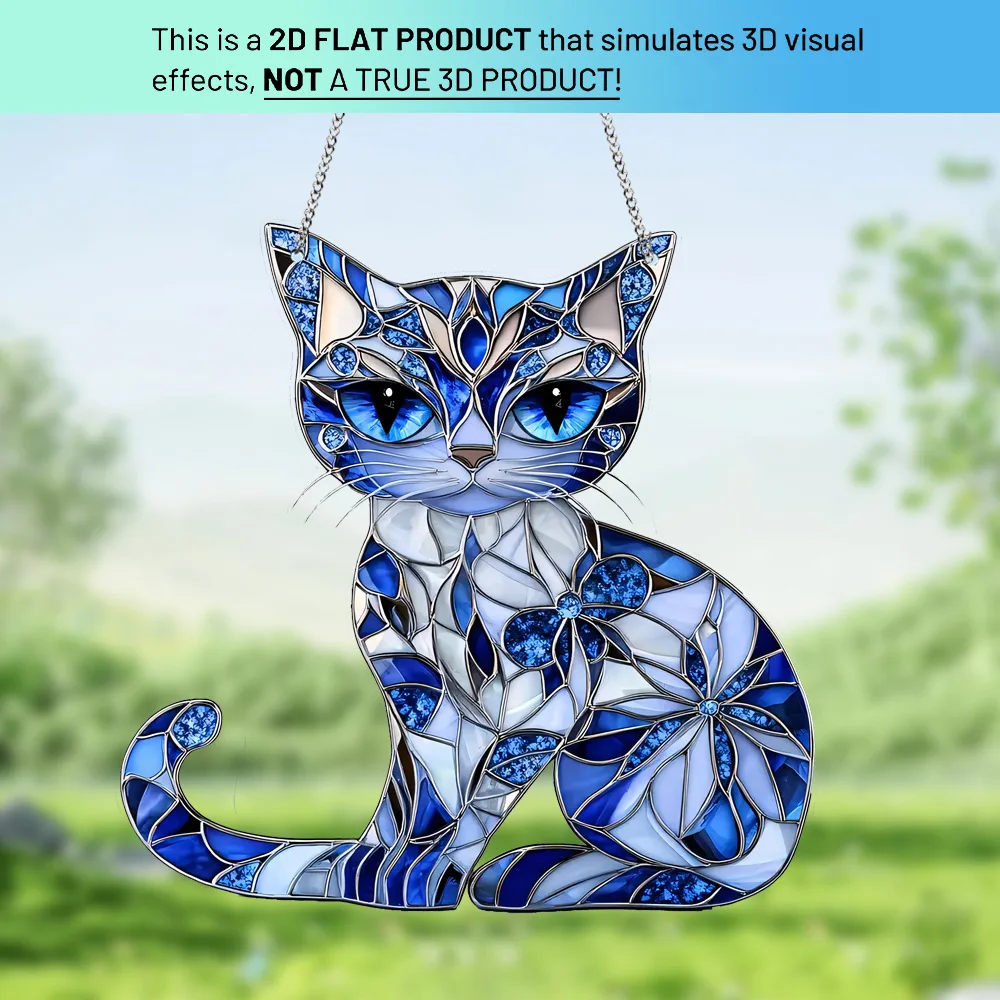 

Mysterious Three Eyes Blue Cat Acrylic Door Window Hanging Home Wall Decoration Chain Pendant Hanging Decoration