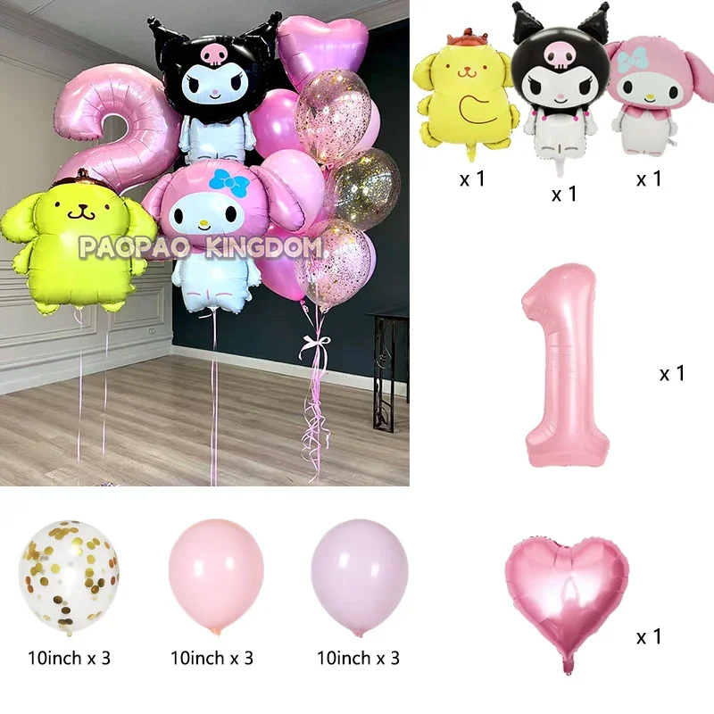 Cartoon Kuromi My Melody Themen-Folienballons Set Latexballons Kindergeburtstagsparty Dekoration Zahlenballon Globos – Detail 4