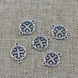 20pcs/lot 15*20mm DIY Flower Charm Antique Silver Round Flower Pattern Connector For Necklace Bracelet Jewelry Making