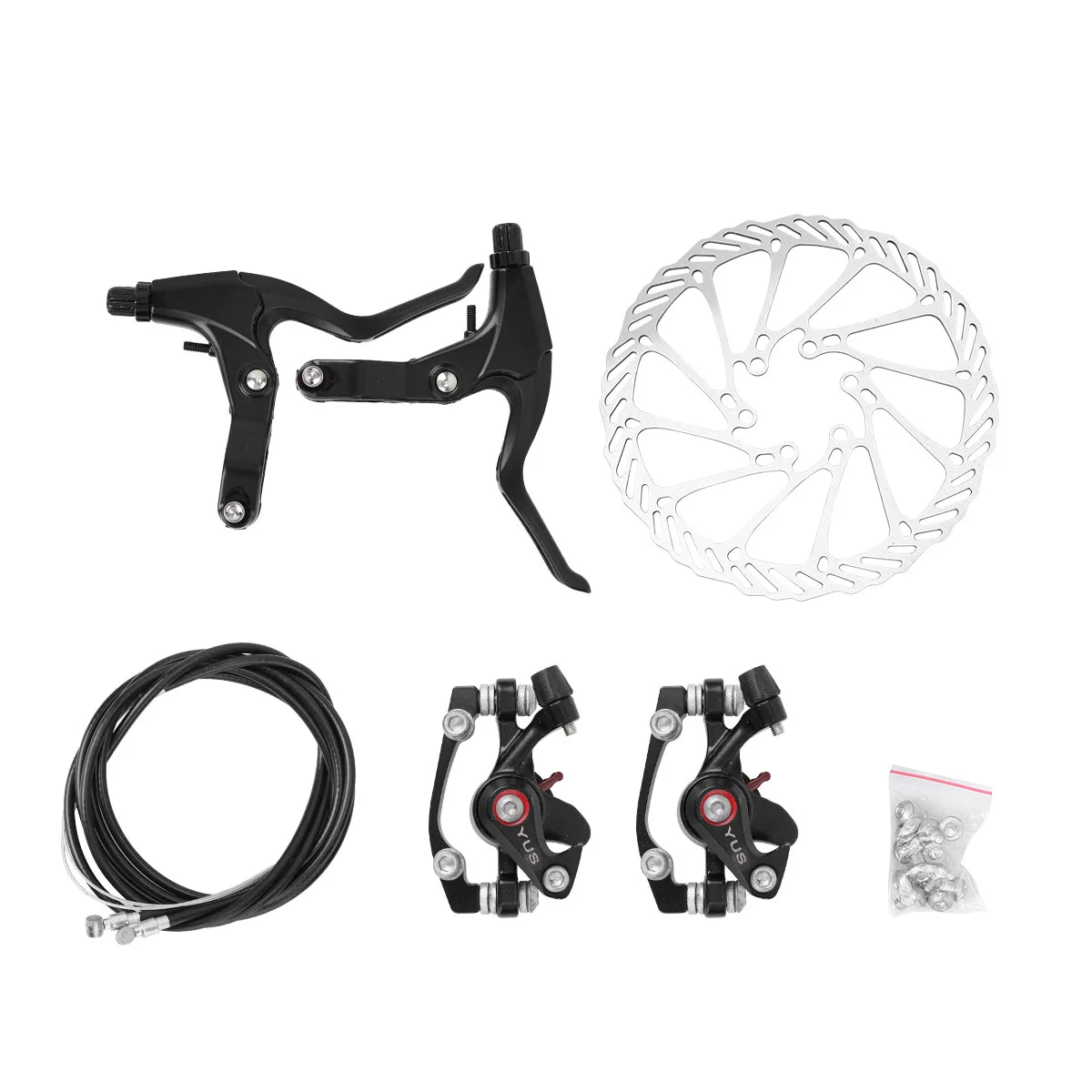 

Adjustable Bike Disc Brake Rear Disc Rotor Brake Crank and Brake Cable Kit with 2 Brakes for Mountain DIY Repairing