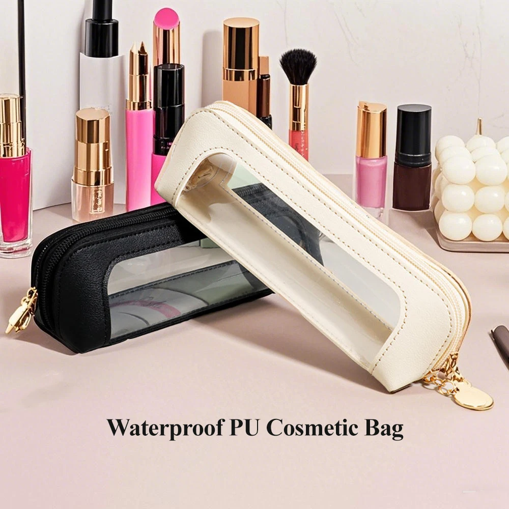 

Portable Waterproof Transparent Zipper Makeup Brush Storage Bag, New PU Cosmetic Bag, Sundries Organizers, Stationery Gifts