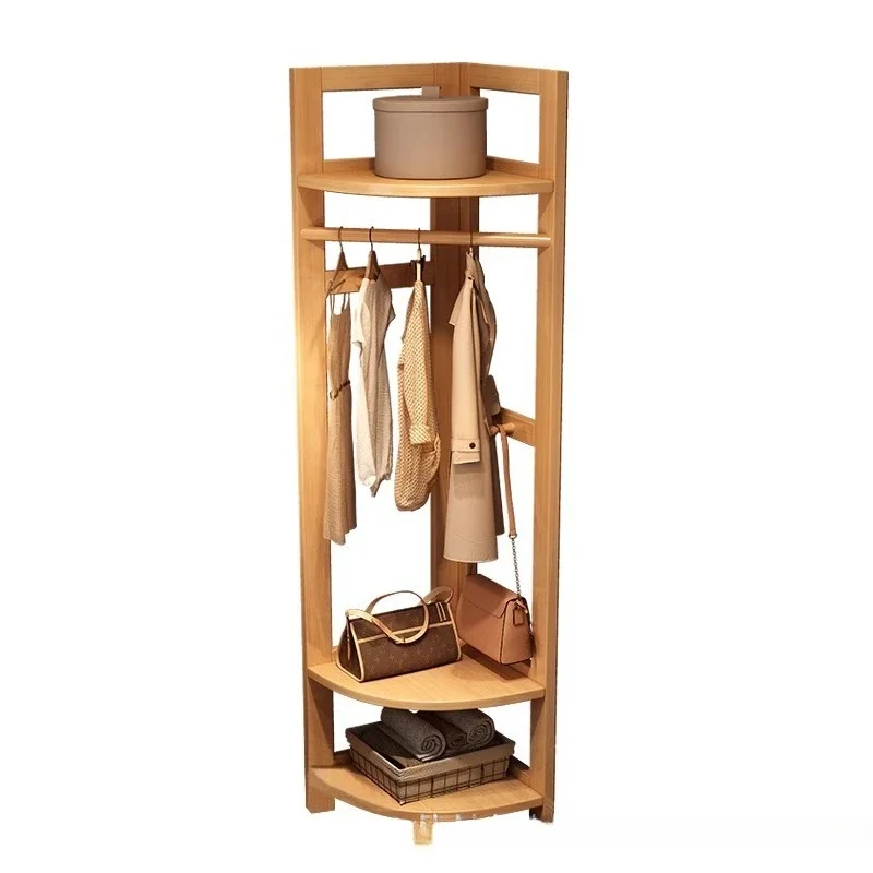 All solid wood entrance door corner coat rack, bedroom floor hanger simple shelf