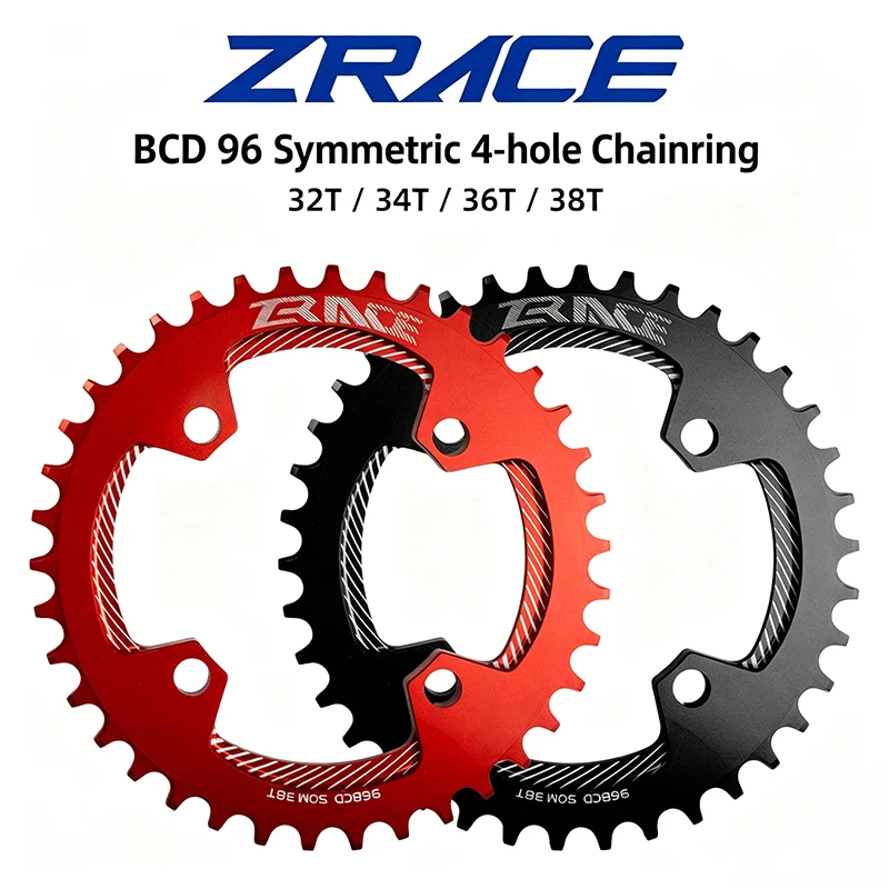ZRACE BCD96 Symmetrisches Kettenblatt 32T 34T 36T 38T MTB Kettenrad AL7075 CNC Vickers Härte 15+ Fahrradkettenblätter für 1X-System