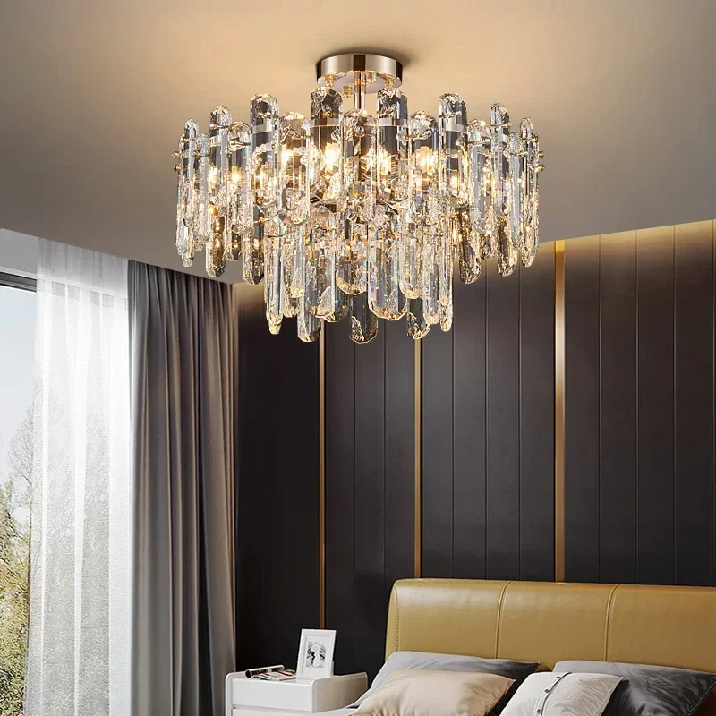 Gold modern ceiling chandelier for living room round bedroom crystal lamp high quality home decor led cristal light fixtures