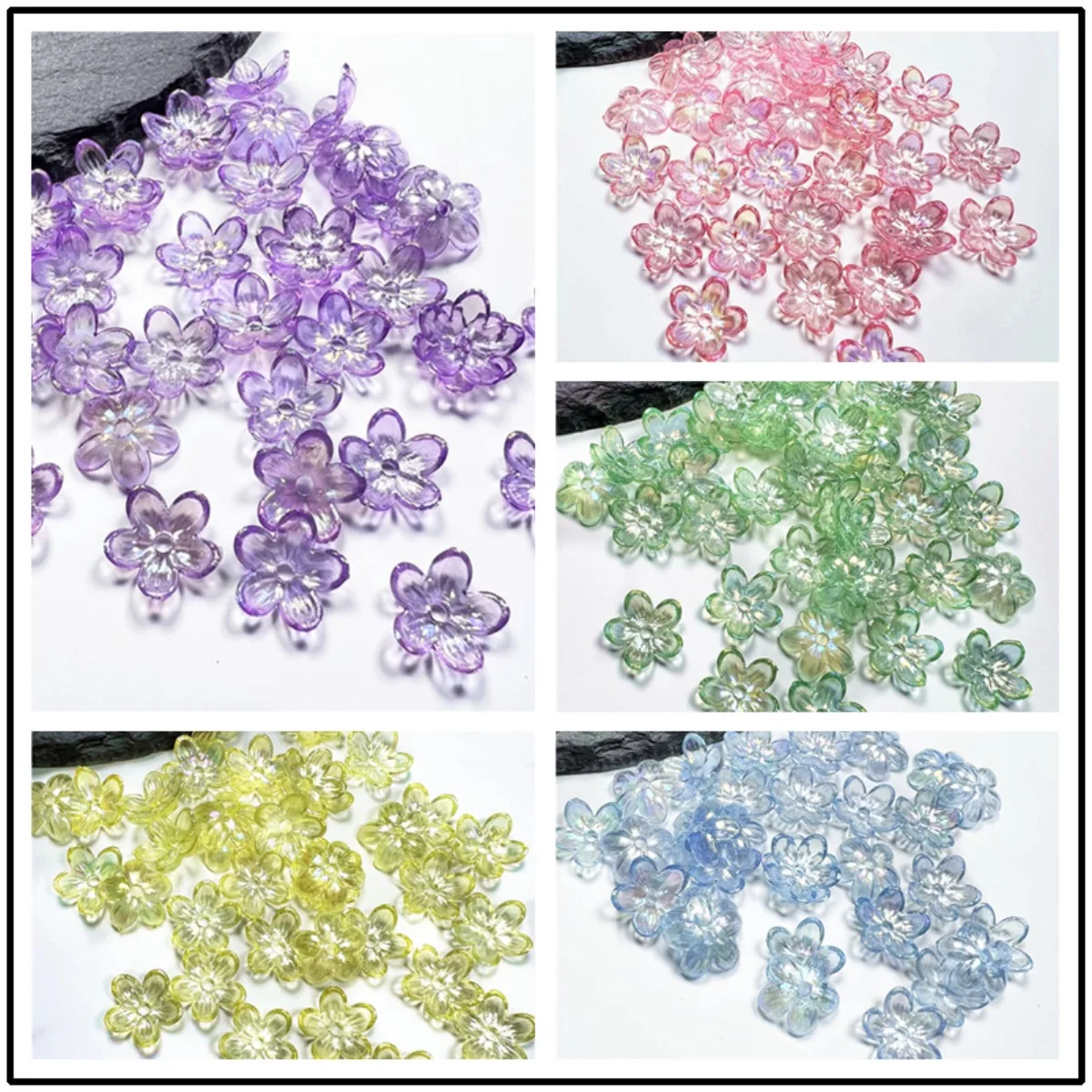 ZW18 100PCS 12mm Y2k Petal Flower Transparent Beads Acrylic Frosted Flower Bowknot Beads DIY Bracelet Sewing Button Material