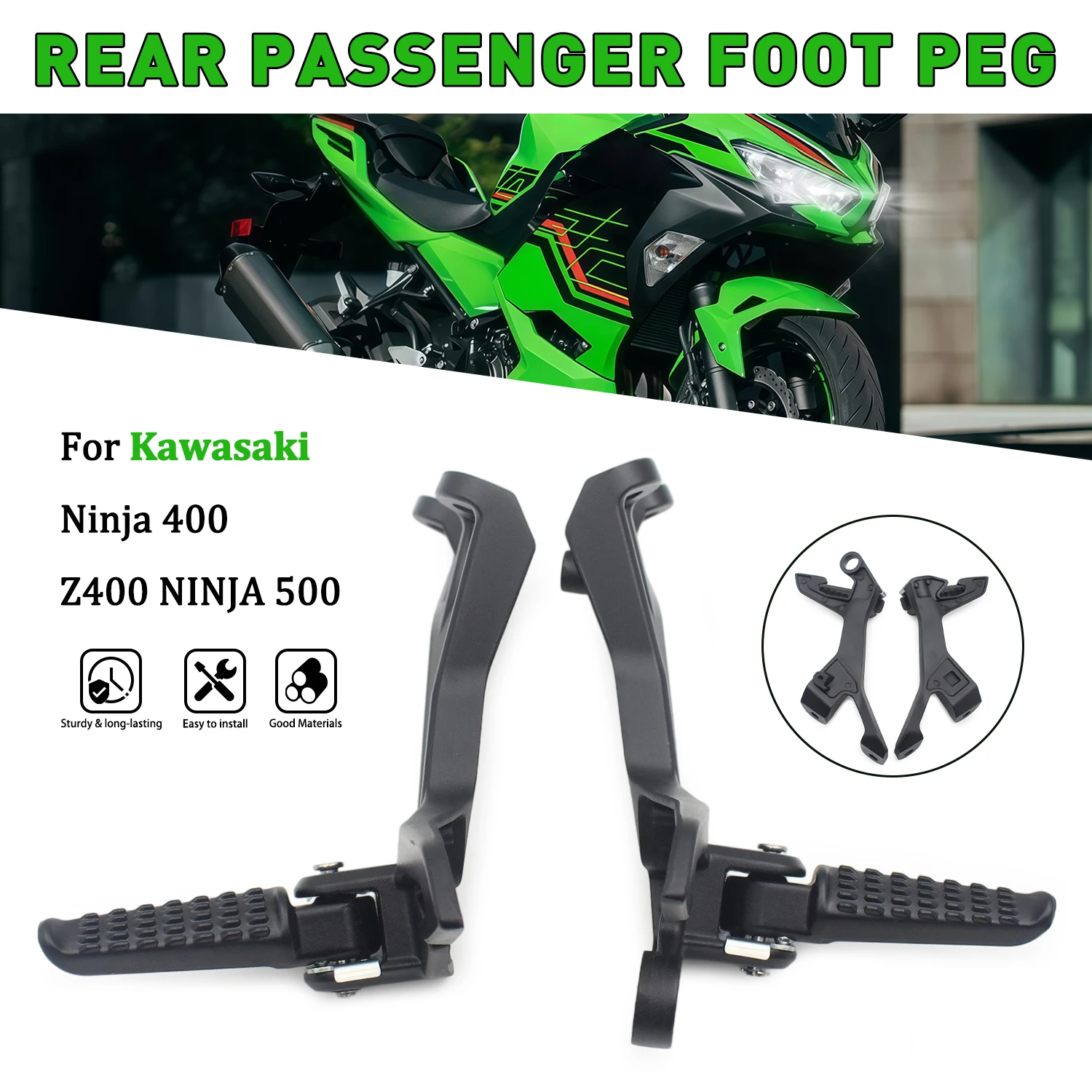 For Kawasaki Ninja 400 2018-2023 Z400 2019-2023 Ninja 500 Z500 2024 Motorcycle Rear Footrest Triangle Bracket Passenger Foot Peg