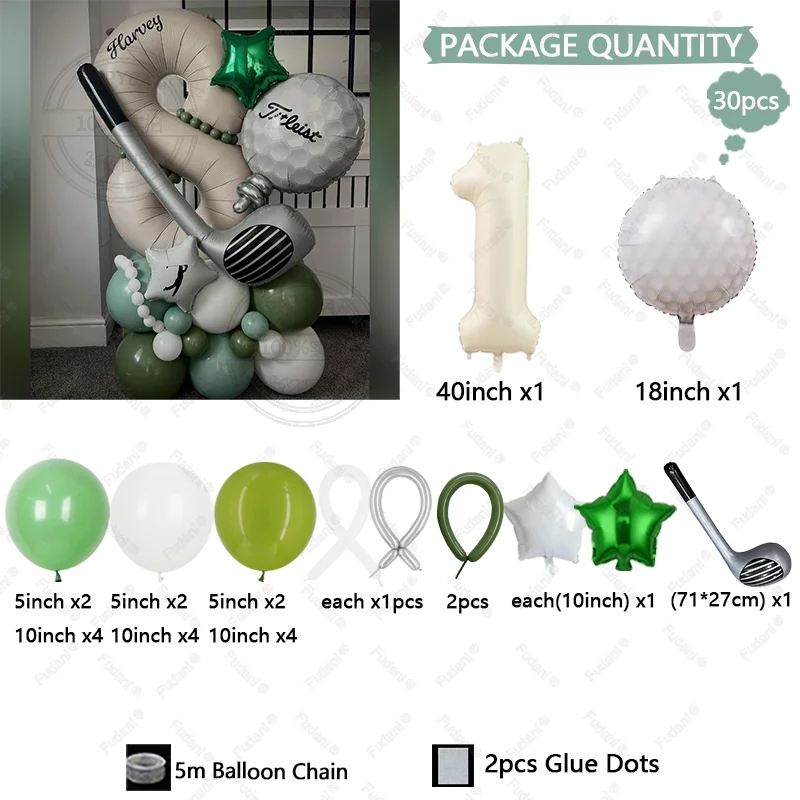 30 Stück 40 Zoll Cremeweiße Nummer 1-9 Golfschläger-Ballons Geburtstagsballon-Set Golf-Sport-Themenparty-Dekoration Festzubehör – Detail 3