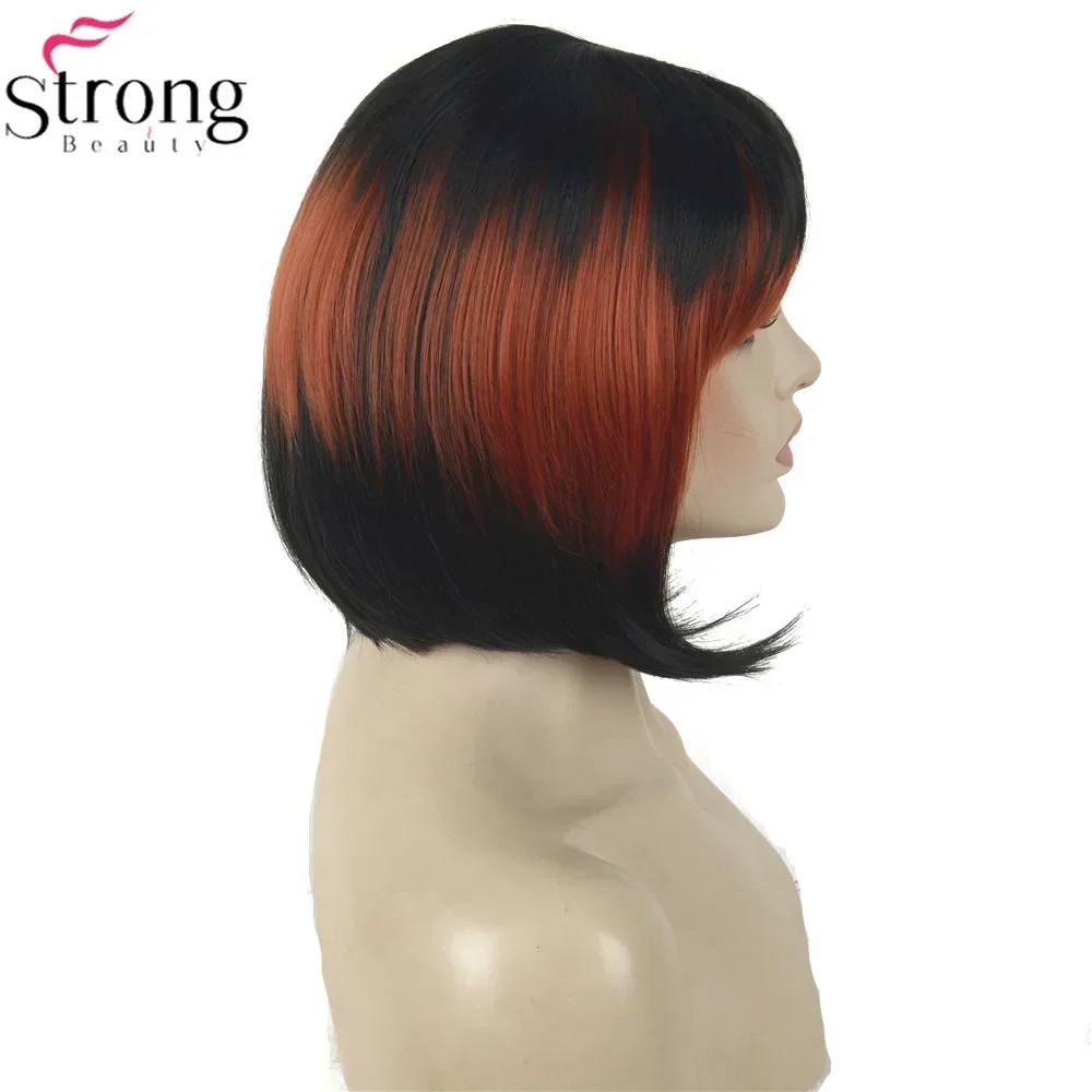 StrongBeauty Cosplay Pruik Rood/Zwart Mix Nette Bang Bob Kapsel Synthetische pruik voor dames