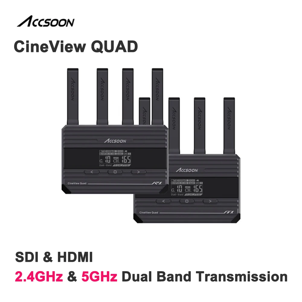 

Accsoon CineView Quad Dual Band Wireless Camera Video Transmitter Receiver SDI&HDMI 500ft 60ms Latency Transmission System