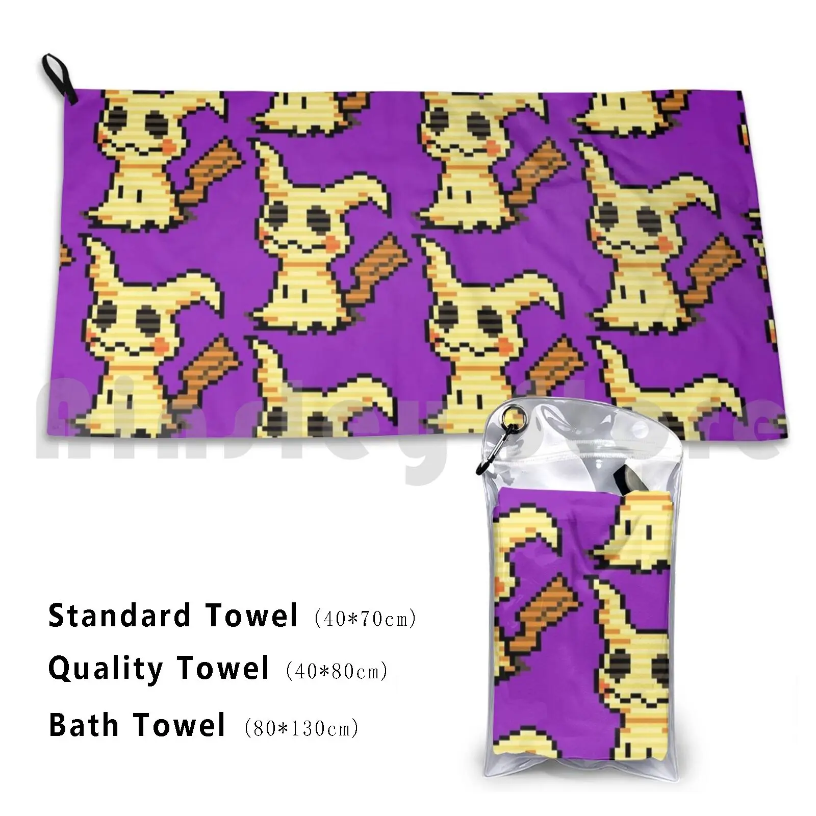 Striped Mimikyu Custom Towel Bath Towel Mimikyu Pixel Art Yellow