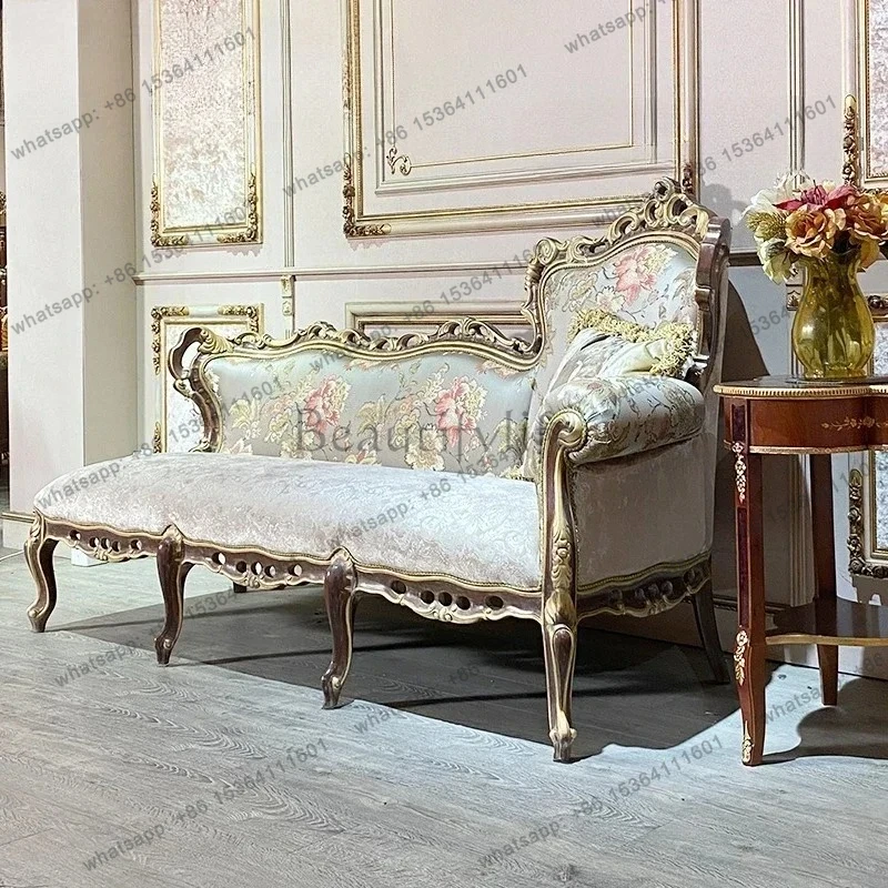 Factory Customization French classical light luxury court style solid wood carving flower beauty couch villa