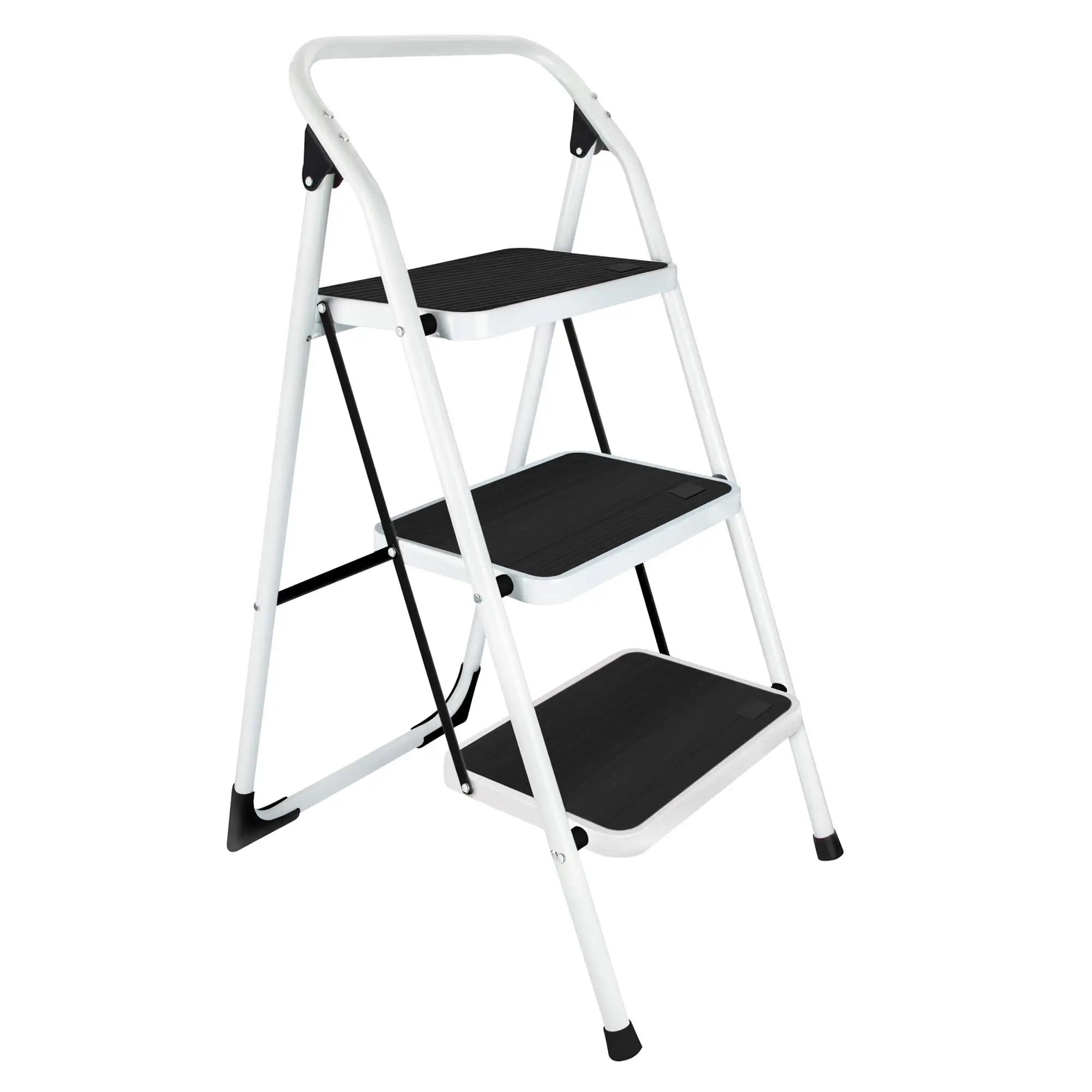 3 Step Folding Step Stool Ladder with Wide Anti-Slip Pedal Lightweight Convenient Handgrip Sturdy Steel Ladder 330 LB Capacity