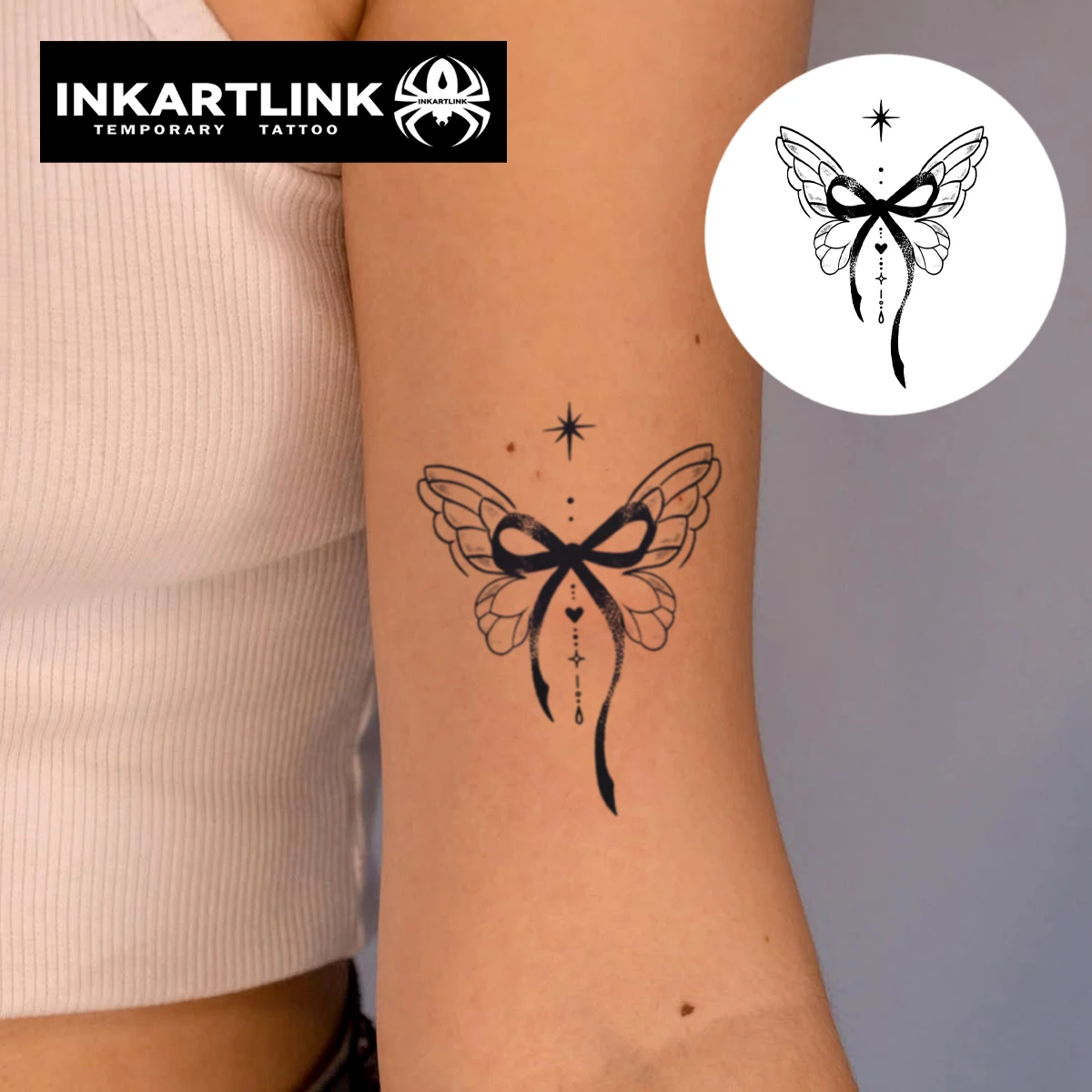 Bow Temporary Tattoo,Lasts To 15 Days New Technology Magic Waterproof Semi Permanent Sticker.