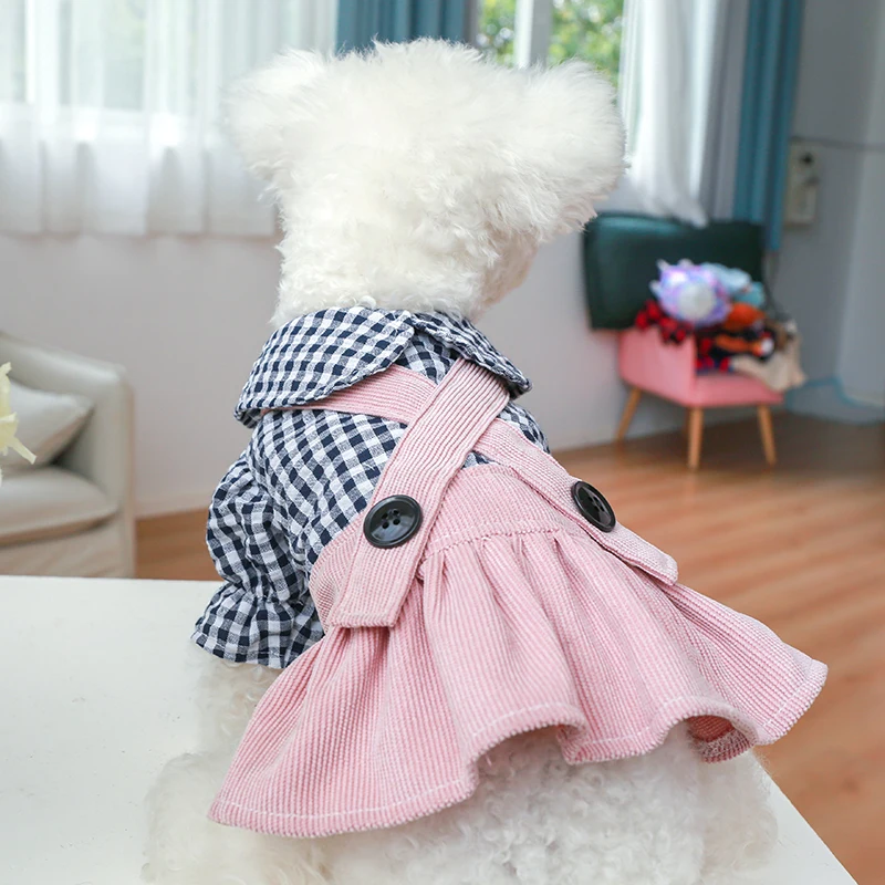 PETCIRCLE Dog Clothes Black Button Plaid Dress For Small Medium Dogs Cat Spring Summer Pet Clothing Dog Costume Supplies Skirt