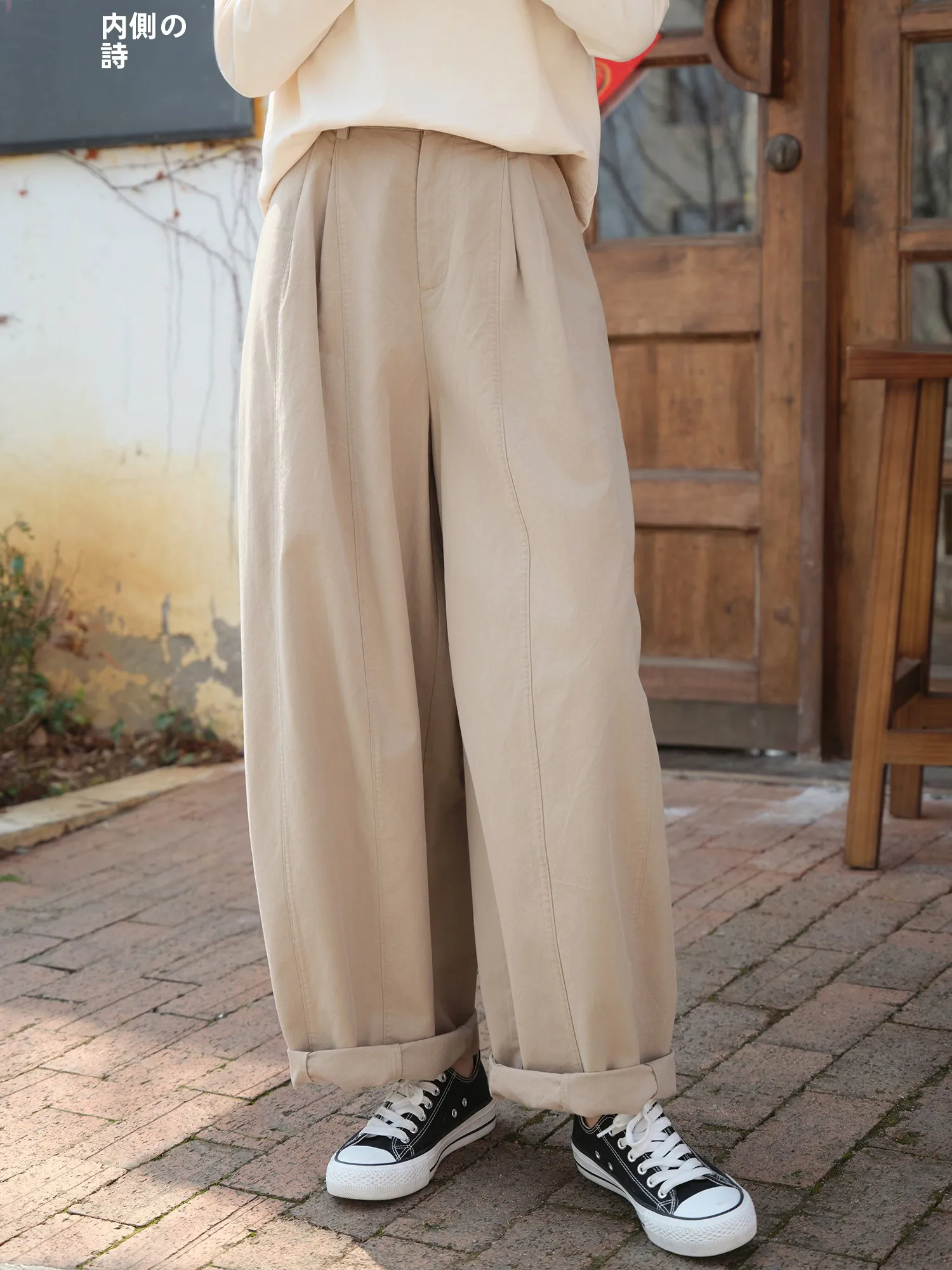

Artistic Versatile Cotton Blend Soft Draping Balloon Pants Spring Collection Casual Pants for Women Loose Fit Turned u...