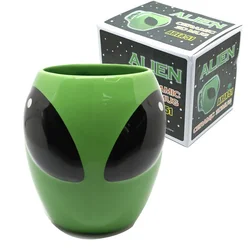 Tazas de cerámica de Alien verde de dibujos animados, taza de café de moda interesante, regalo de cumpleaños, taza de agua, tazas de café turco al por mayor