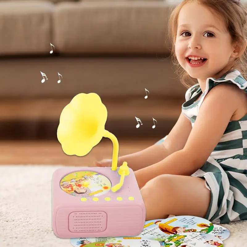 Kids Gramophone Toy Portable Gramophone Story Player With 96Cards Vintage Kids Toys Interactive Preschool Educational Toys For