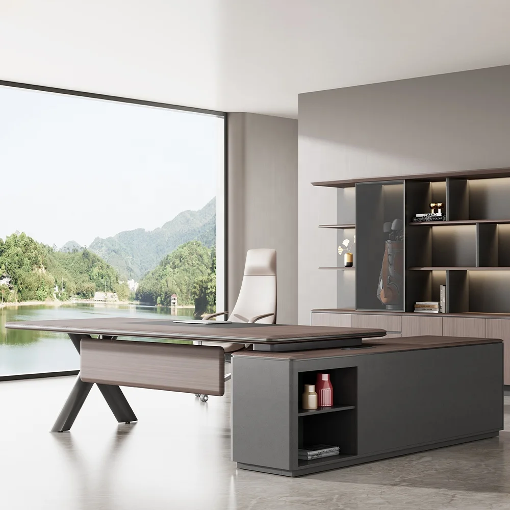 Luxury Modern PVC Laminate Executive Office Desk With Cabinet High Quality Wooden Working Table Office Furniture Modular Design