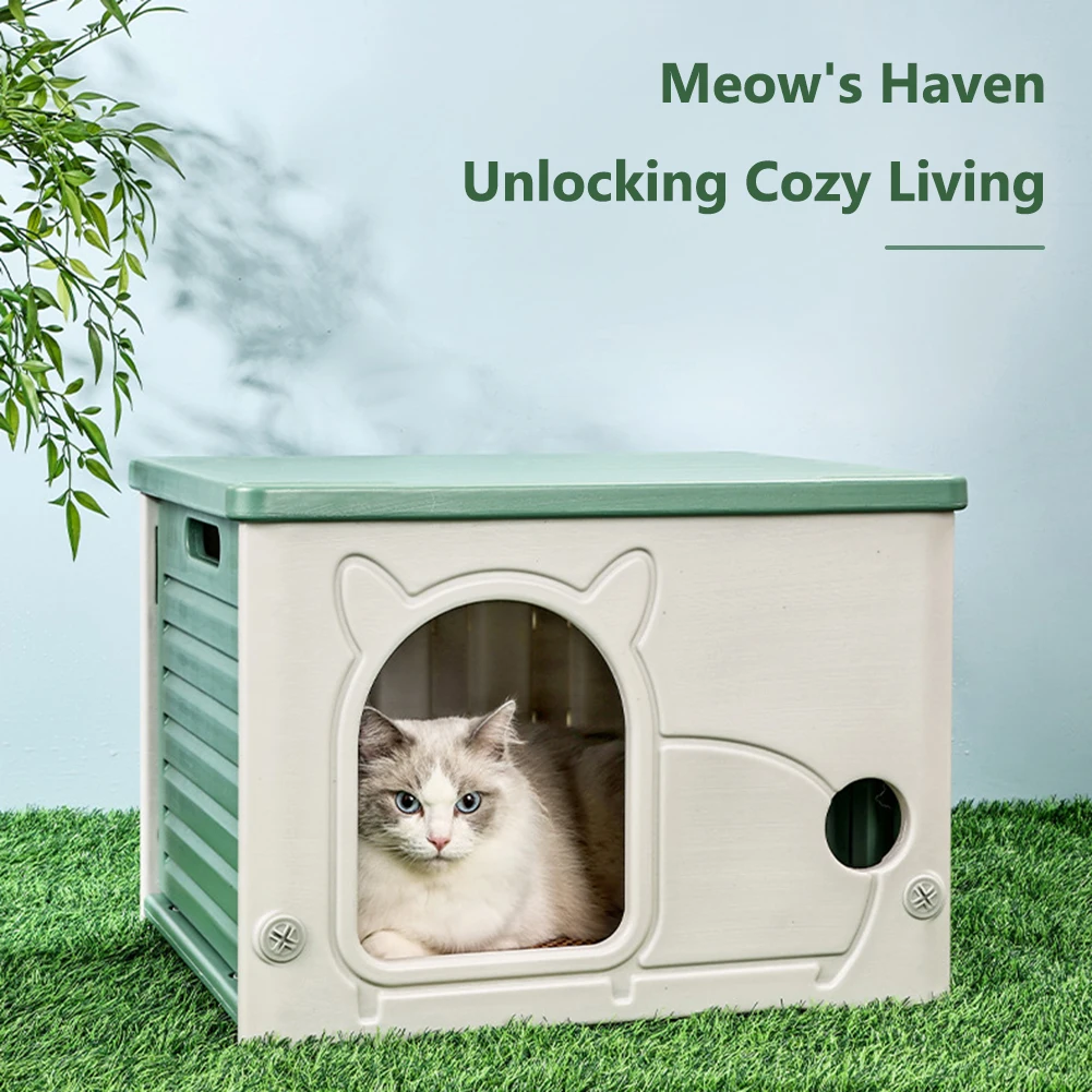 Cozy Outdoor Cat House Rainproof Shelter for Small Pets with Escape Door and Ventilation Ideal for Four Seasons