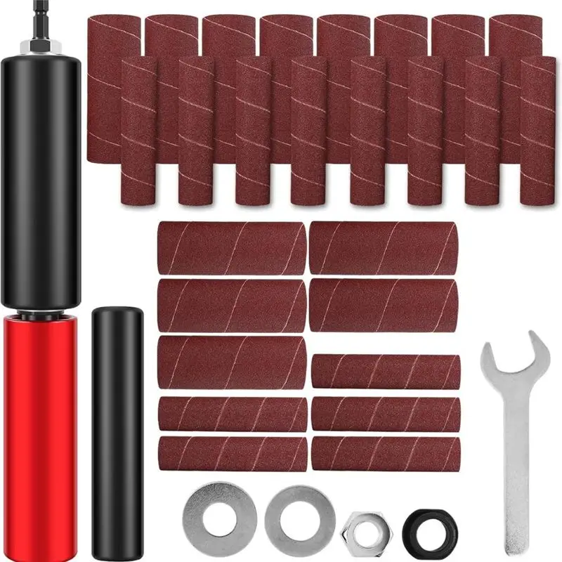J1UL1N Drum Sander Set,Rubber Sanding Drum Spindle Sander Adapter With 120 Grit Sandpaper Drum, Power Drill Driven Drum Sander