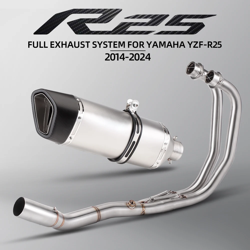 

Motorcycle Exhaust Full System Escape Header Front Pipe Slip On Connect Carbon Muffler For Yamaha YZF-R25 2014-2024