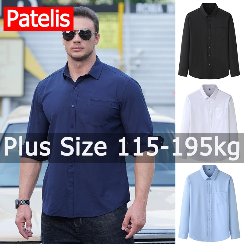 Shirt Men Long Sleeve Plus Size 7XL Business Formal Shirt Big Size Solid Color White Shirt 115-205KG