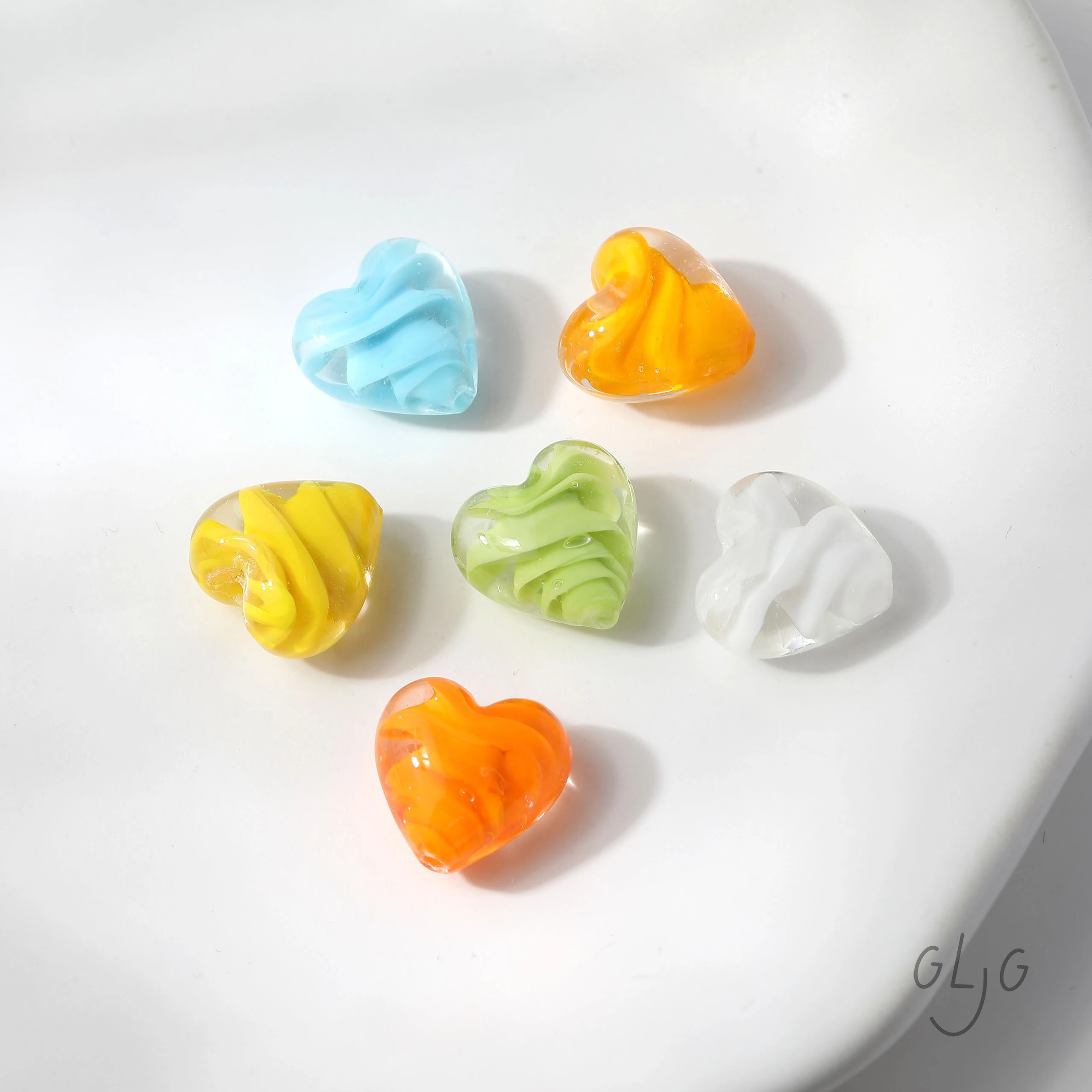 4PCS Glaze Glass Dreamy Translucent Heart Beads Jewelry DIY Making Supplies Handmade Findings Accessories