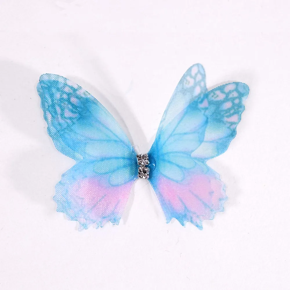 50Pcs 3D Organza Fabric Butterfly Appliques Gradient Color Double-layer Simulation Mesh Butterfly Patch Translucent