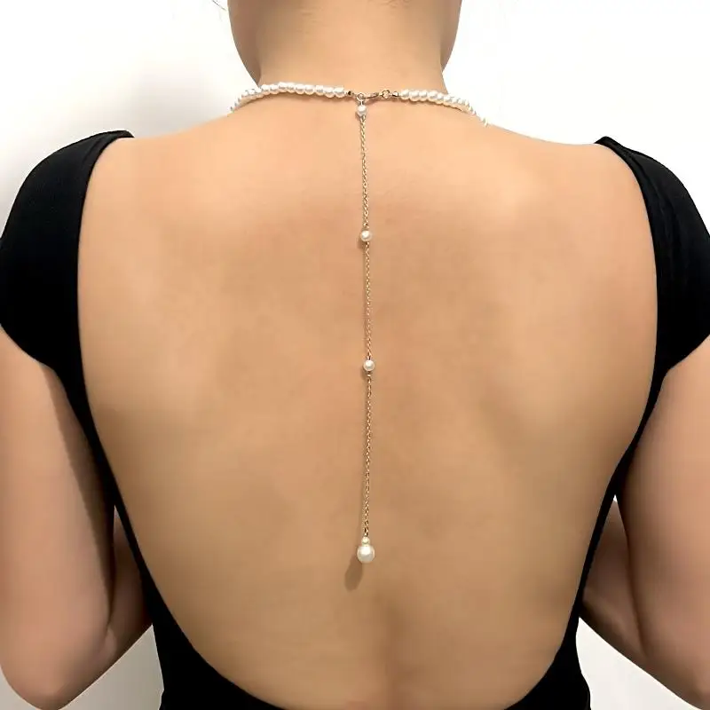Shiny Faux Pearl Choker for Women Exquisite Long Tassel Pendant Hypoallergenic Chain for Wedding Bikini Beach Vacation