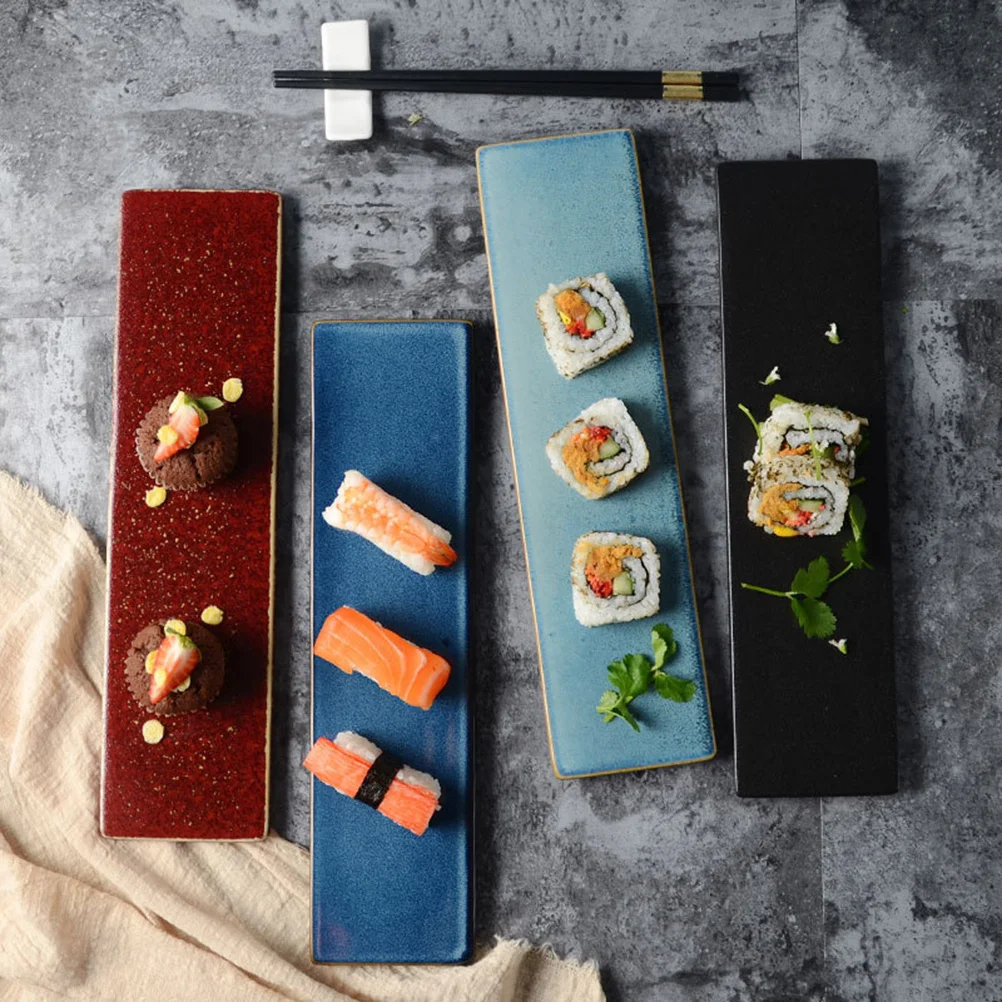 

Ceramics Sushi Plate Red Rectangular Stylish Serving Tray for Home Restaurants Hotels Sashimi Desserts Ceramics Sushi Plate