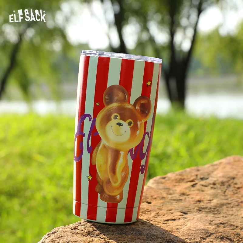 ELFSACK 2025 Autumn New Arrival Playful 304 Stainless Steel Striped Bear Print Drink Cup For Woman