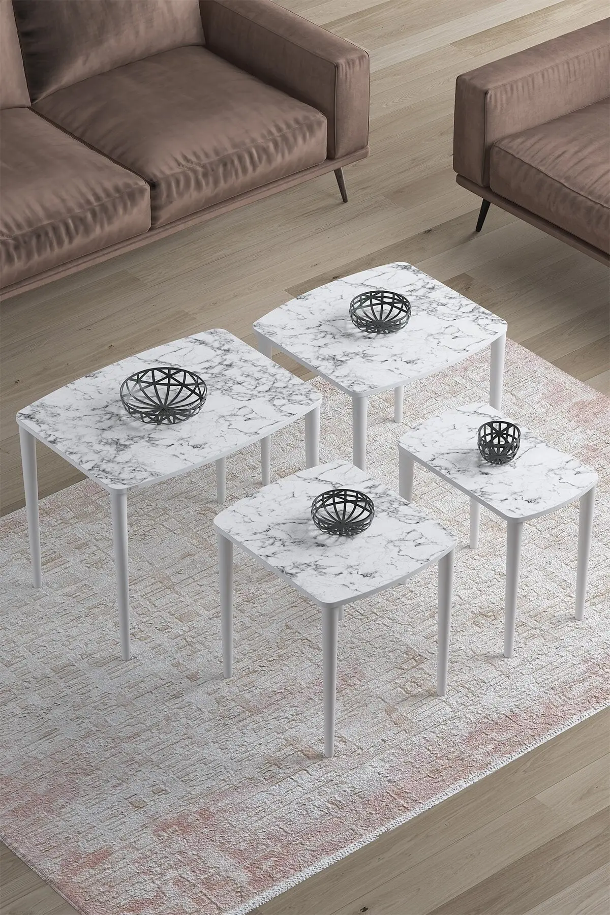 Mdf Zigon Coffee Table Pad 4'lü coffee table coffee table marble pattern