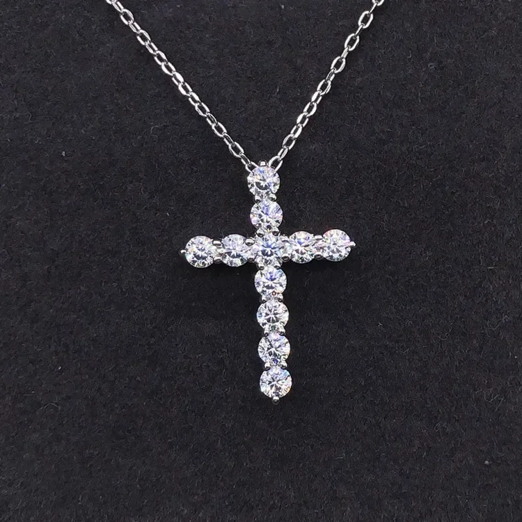 Solid 14K White Gold AU585 Platinum PT950 Moissanite Diamond Necklace Cross Diamond Pendant Necklace