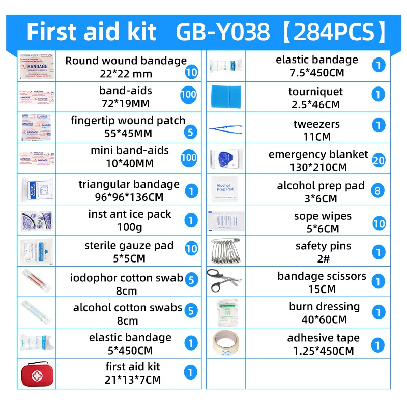 284pcs First Aid Kit Bag, Waterproof Portable Emergency Medical First Aid Kit For Household Travel Camping Medicine Survival