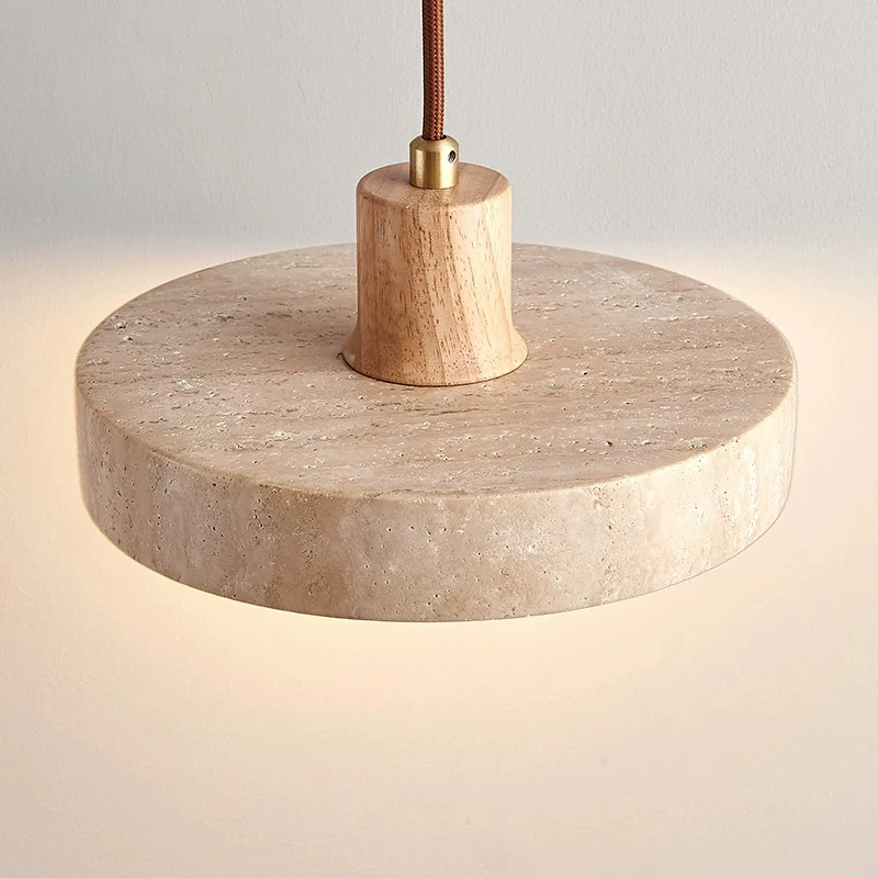 Luz Led colgante Simple para mesita de noche, candelabro pequeño de piedra, madera, nogal, lámpara de mesa de estilo crema delgada y cálida,