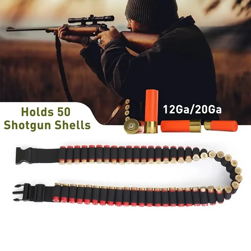 50-Round Shotgun Shotshell Ammo Shot Shell Shoulder Bandolier Bandoleer Carrier Ammo Holder for 12 20 Gauge GA, Black,Hunting