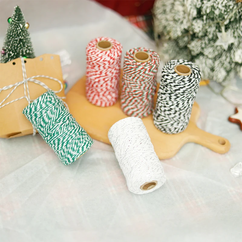 100M Red Green White Cotton Rope 10yards Bakers Twine String Cotton Thread For Home Decor Christmas Gift Wrapping Handmade DIY