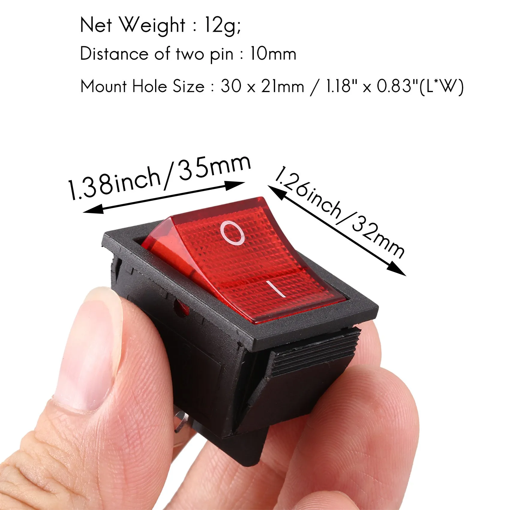 Y14ARed Luz Iluminada 4 Pinos DPST ON/OFF Snap in Rocker Switch 16A 20A 250V AC