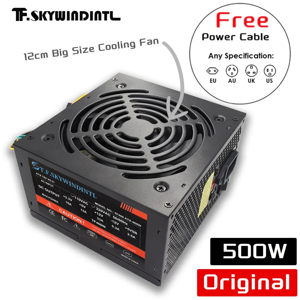 Goedkope 500W Zwart ATX Desktop Gaming PC PSU Voeding 120mm zwarte Koelventilator Voor Desktop Gaming PC Server